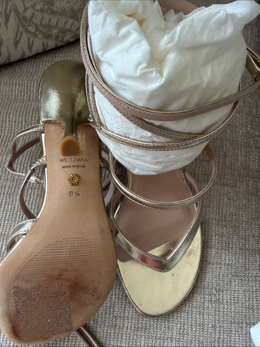 Stuart Weitzman Gold Metallic Strappy Heels